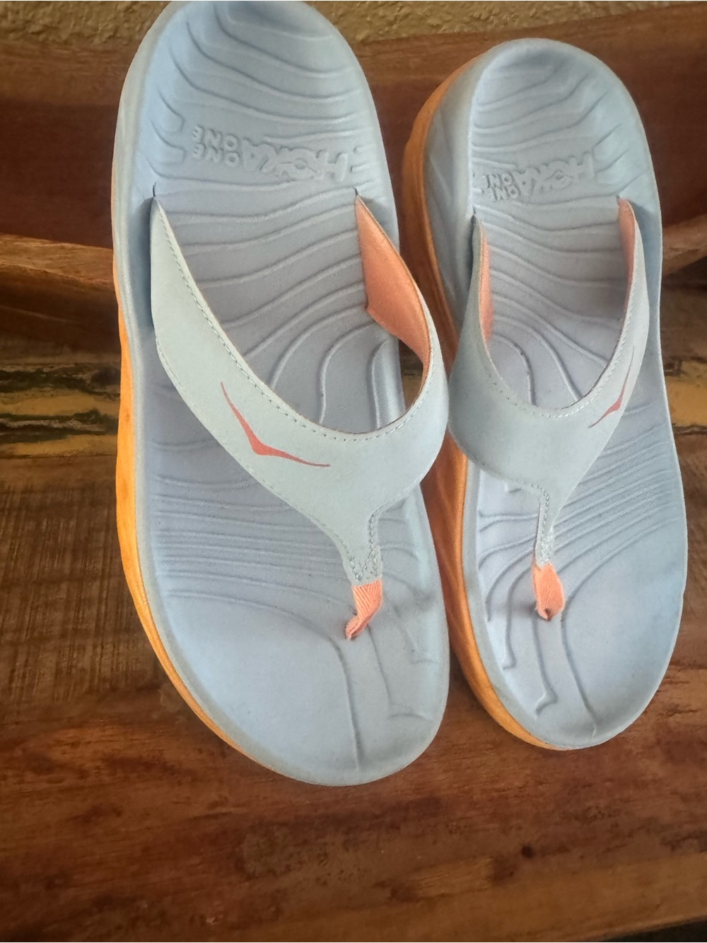 HOKA one one ora recovery Women's Light Blue and Orange Women’s Thong Sandals - Picture 2 of 6